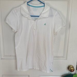L.L. Bean White Polo with Teal Logo